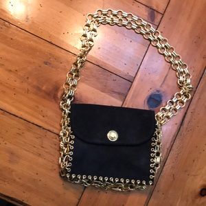 Francois Marot Paris gold chain navy suede bag